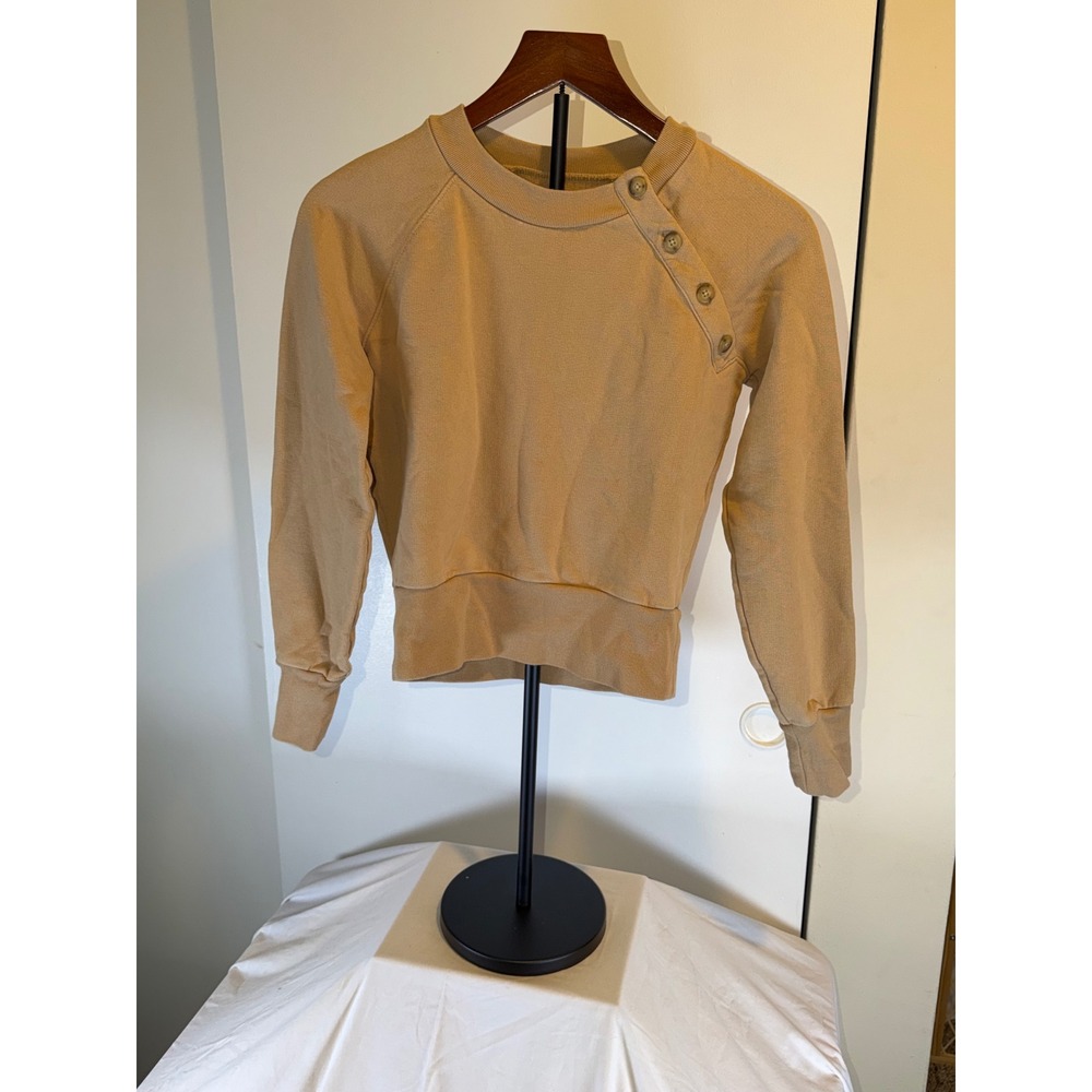 Madewell Mile(s) Sweatshirt Women XXS Tan Button Shoulder Raglan Pullover - Picture 3 of 12